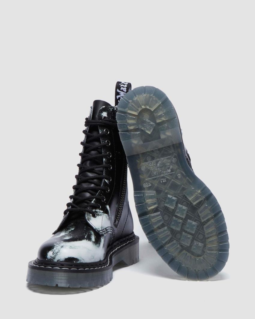 Dr Martens 1490 Joska Stud Buckle Boots Black/White New